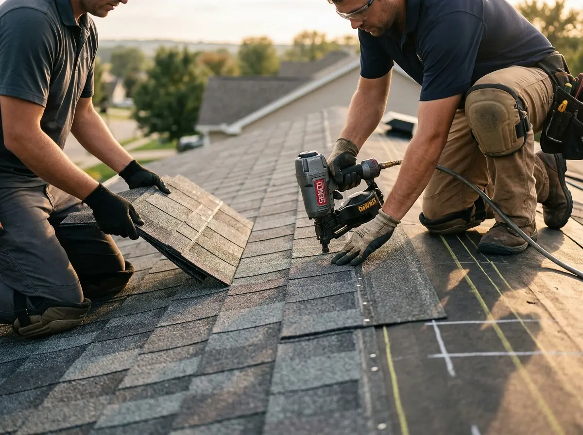 Professional roofer working on a residential roof in Sayreville